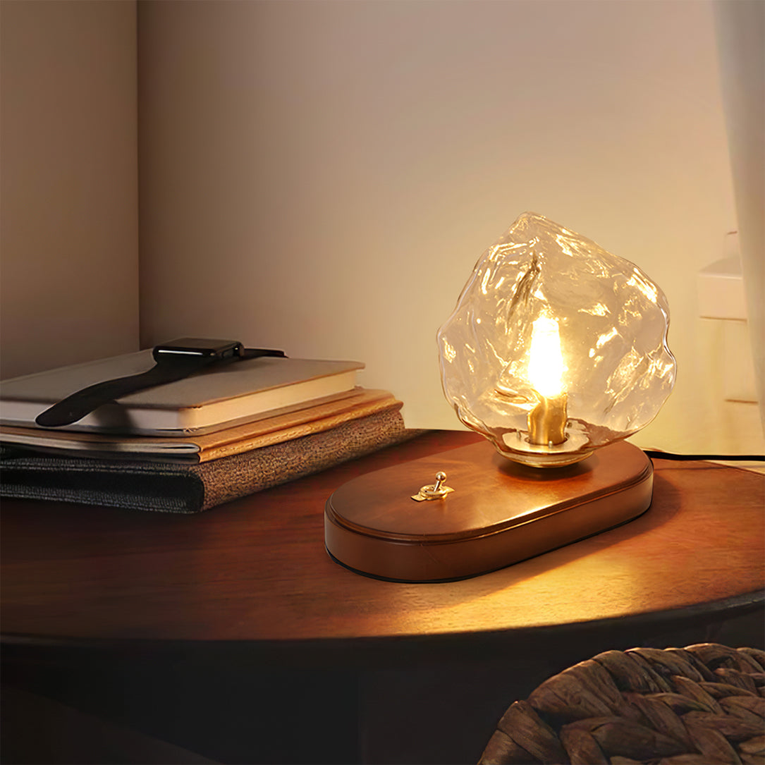 Warm Wooden and Glass Accent Table Lamp