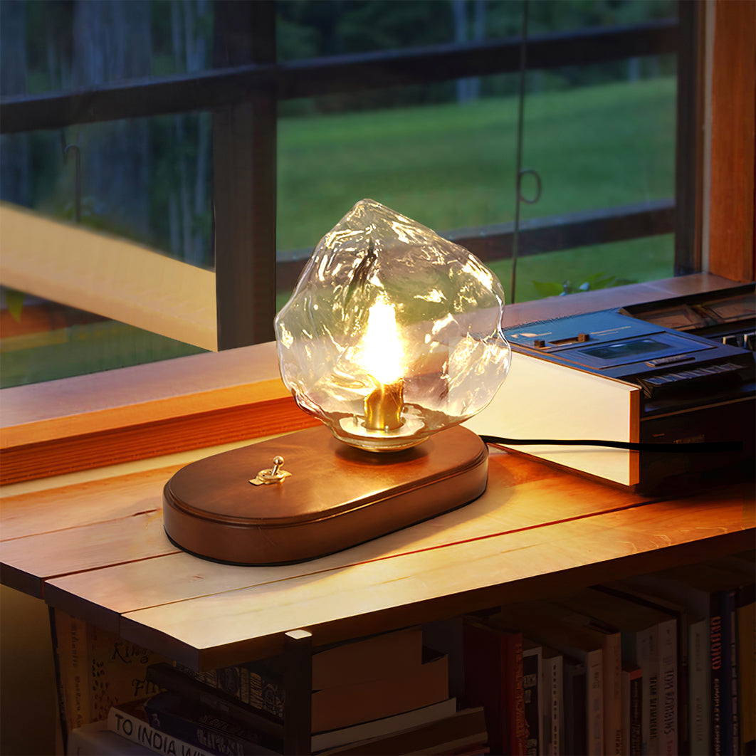 Warm Wooden and Glass Accent Table Lamp