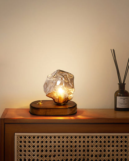 Warm Wooden and Glass Accent Table Lamp