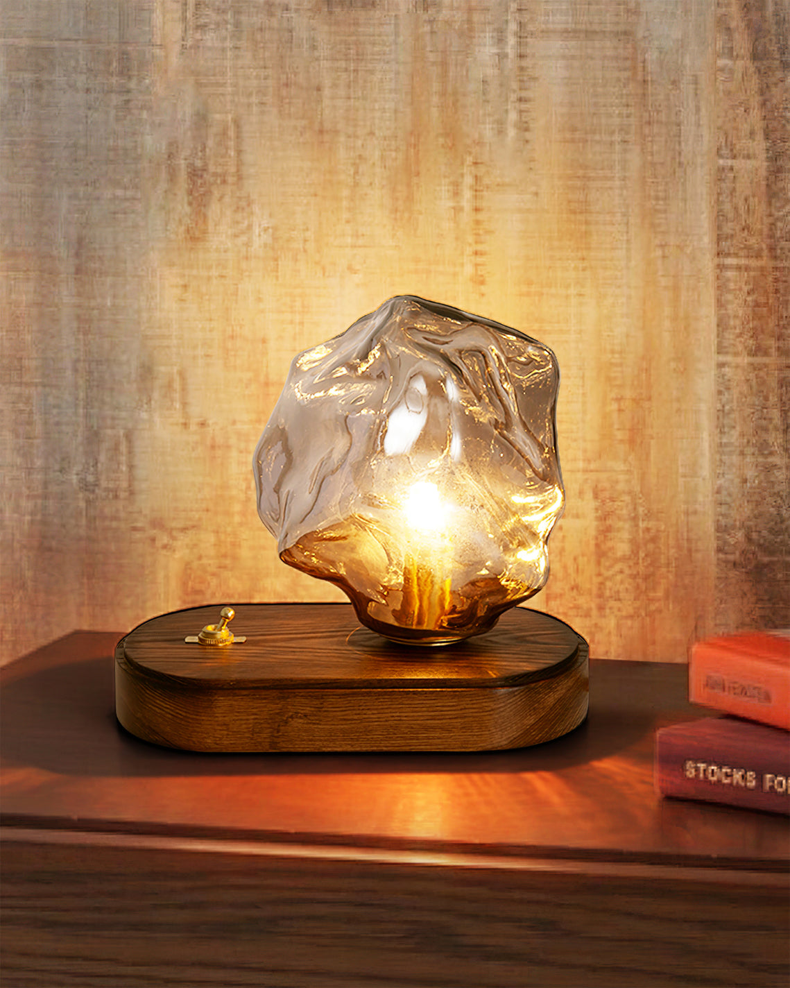 Warm Wooden and Glass Accent Table Lamp