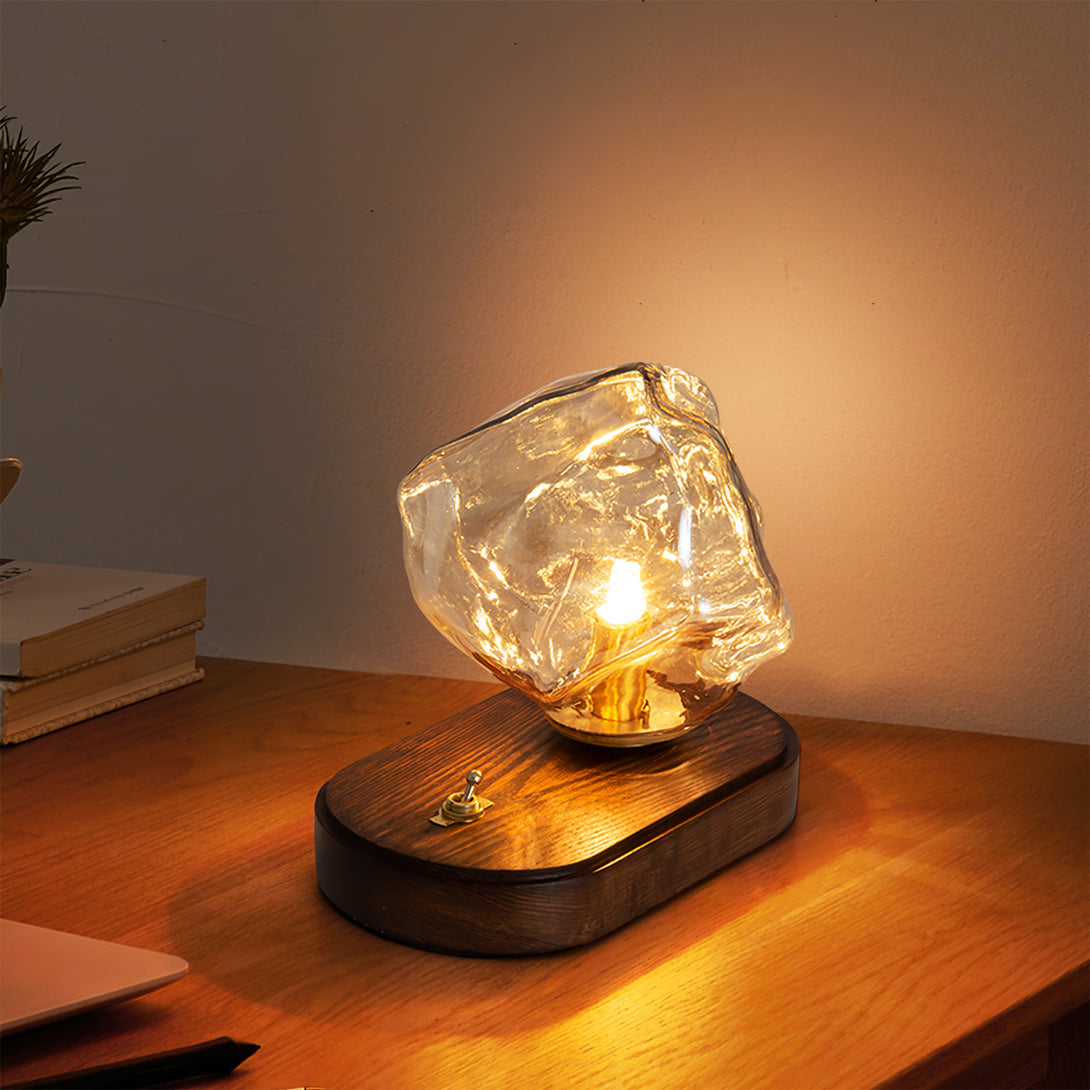 Warm Wooden and Glass Accent Table Lamp