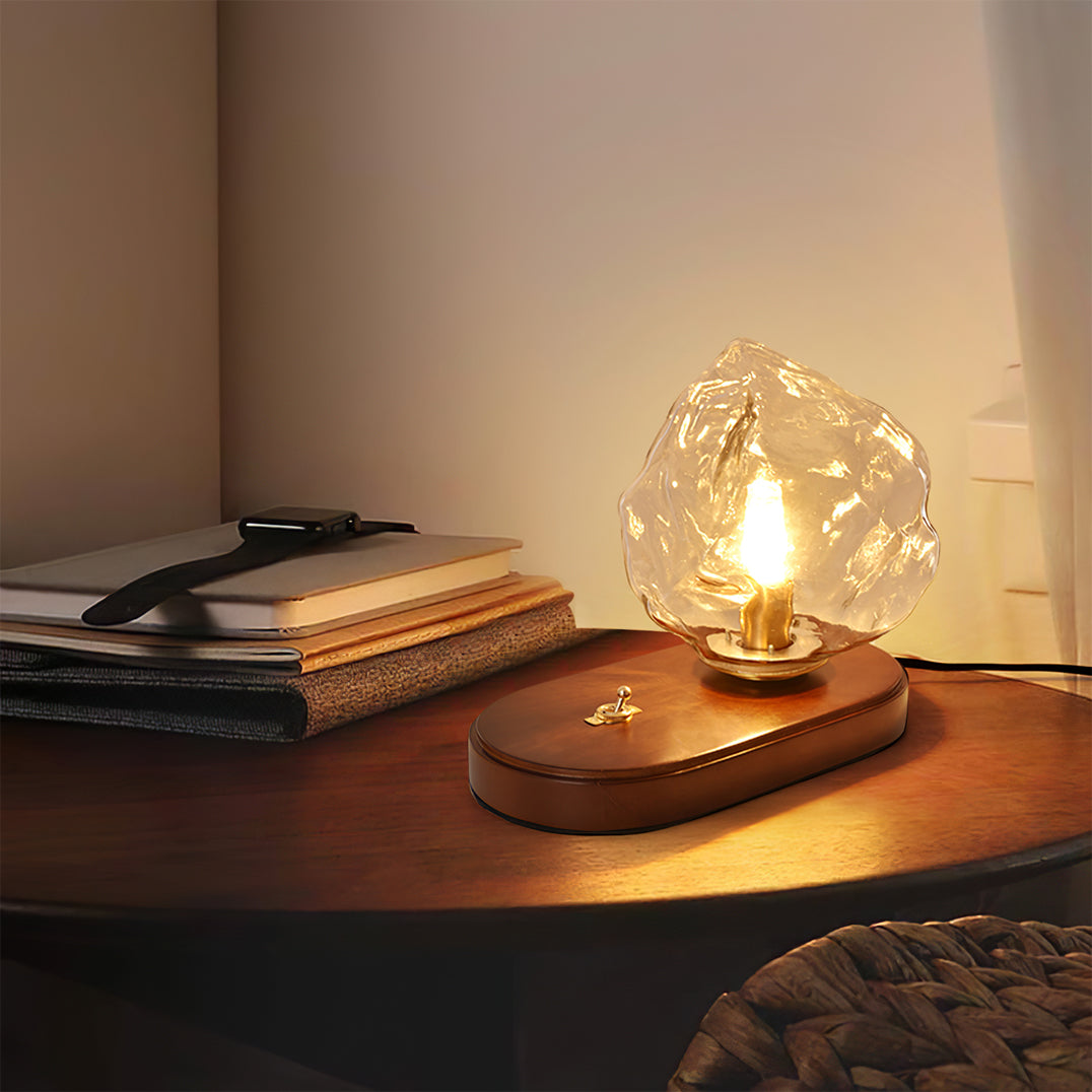 Warm Wooden and Glass Accent Table Lamp