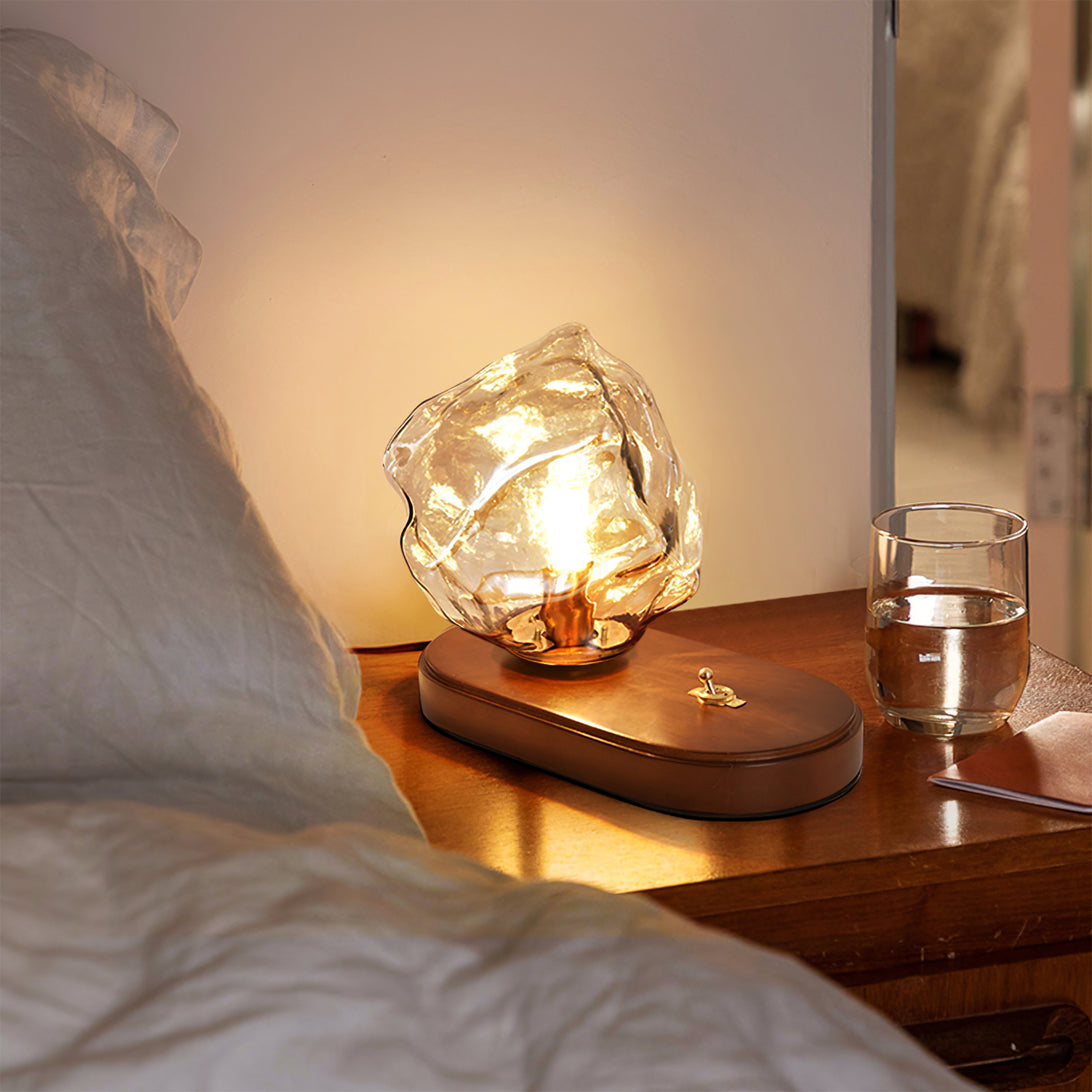 Warm Wooden and Glass Accent Table Lamp