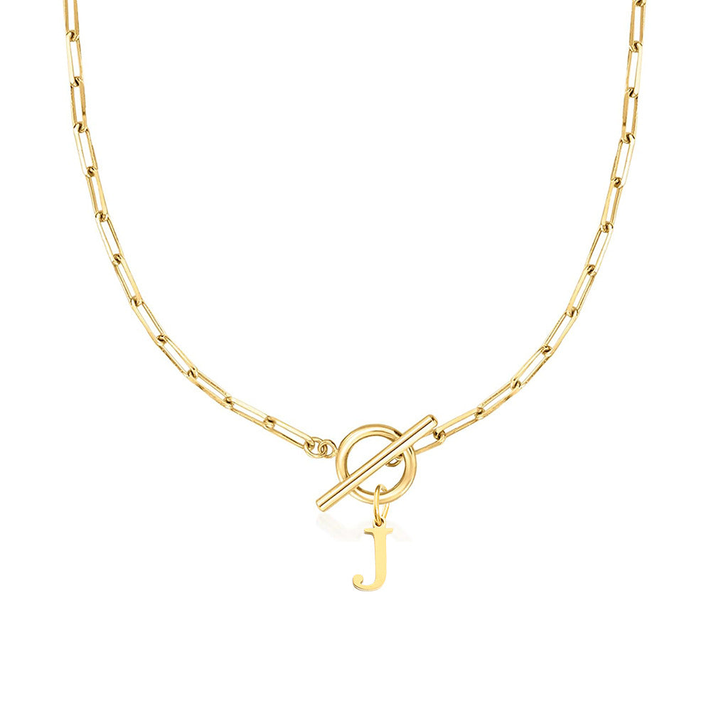 Simple Initial Circle Paperclip Lock Necklace