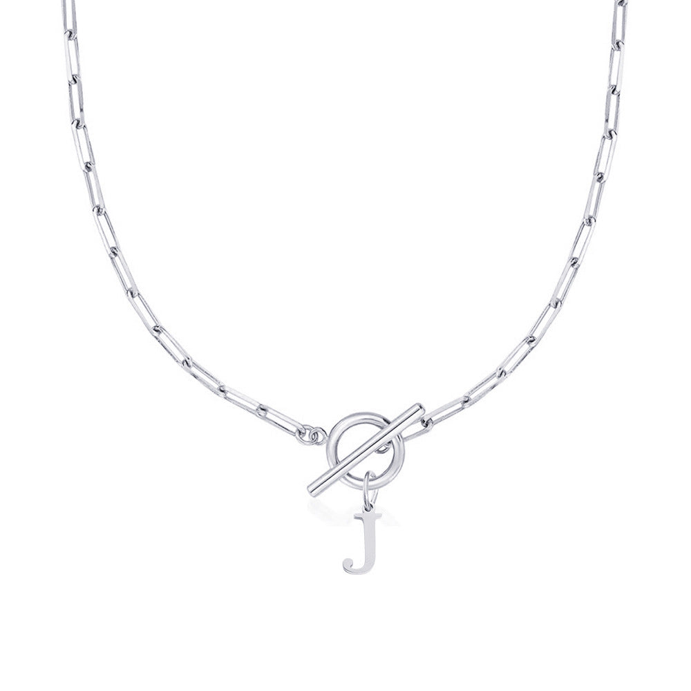 Simple Initial Circle Paperclip Lock Necklace