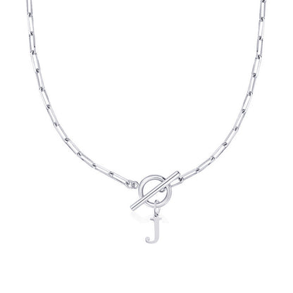 Simple Initial Circle Paperclip Lock Necklace