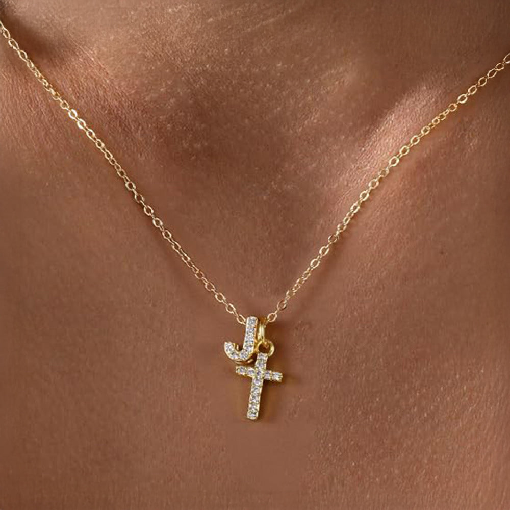 Delicate Initial Cross Pendant Necklace
