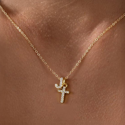 Delicate Initial Cross Pendant Necklace