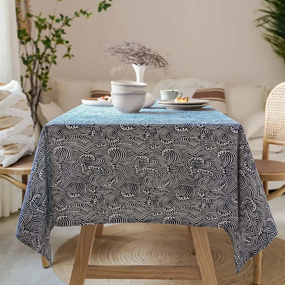 Asian Inspired Natural Fiber Tablecloth - Cofik