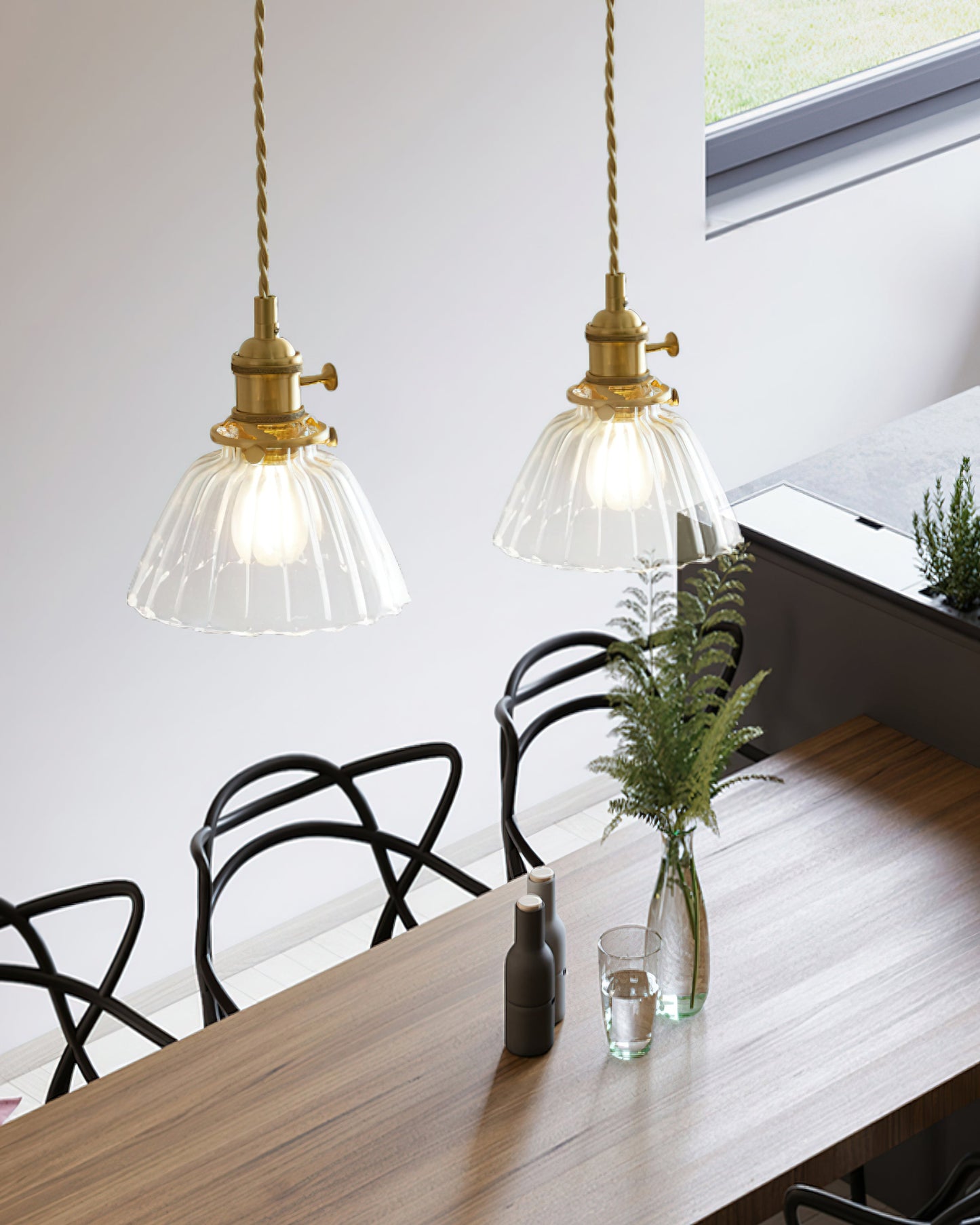 Elegant Glass Brass Pendant Ceiling Light Fixture