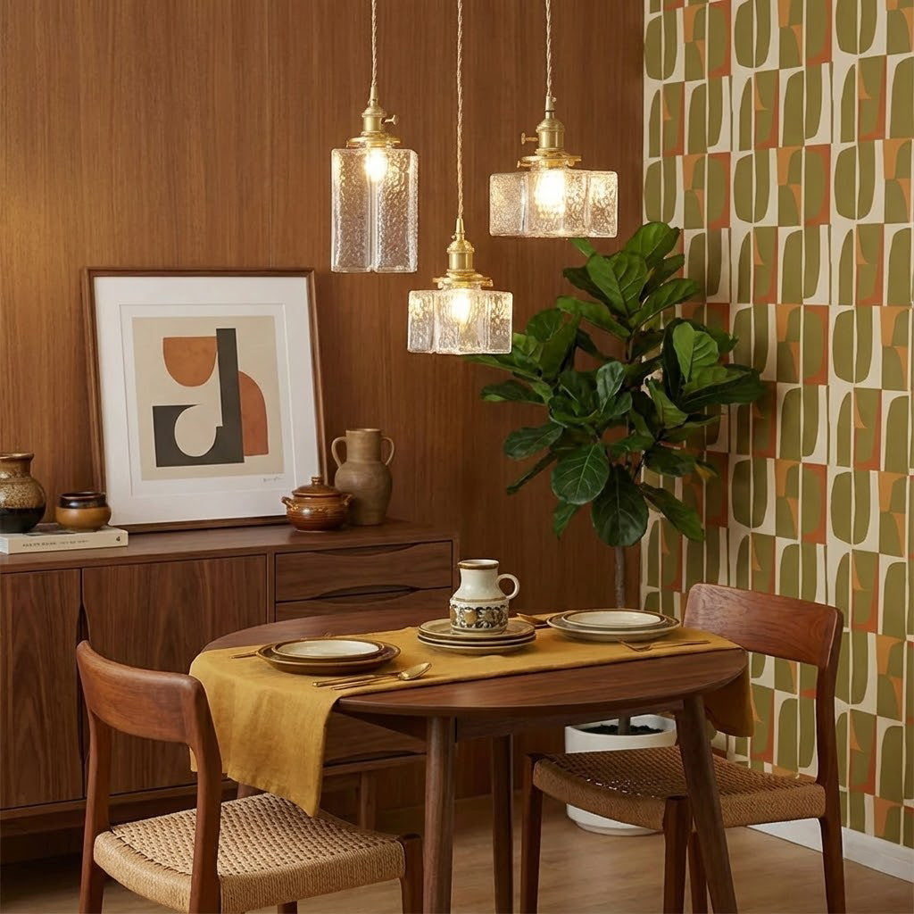 Brass Glass Pendant Light Adjustable Ceiling Lamp