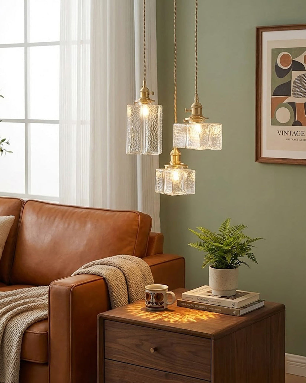 Brass Glass Pendant Light Adjustable Ceiling Lamp