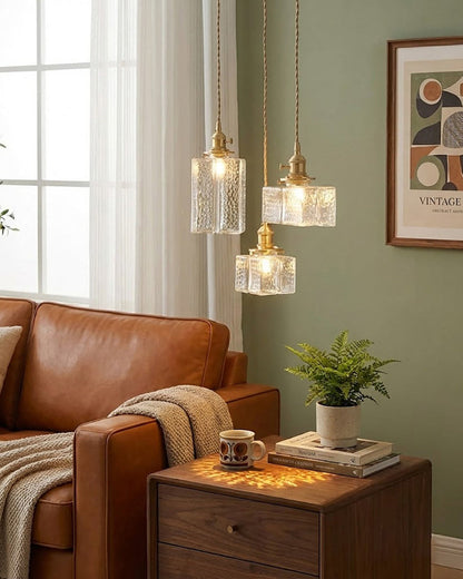 Brass Glass Pendant Light Adjustable Ceiling Lamp