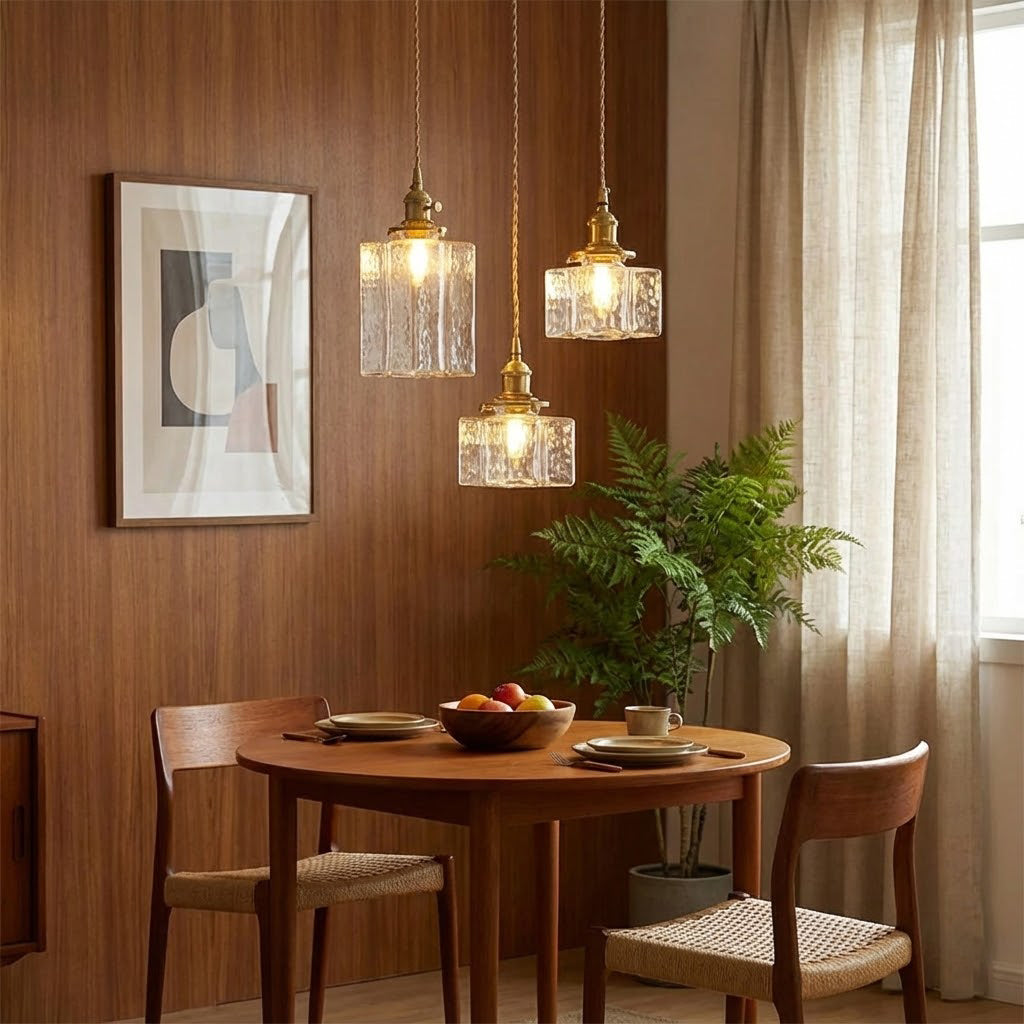 Brass Glass Pendant Light Adjustable Ceiling Lamp