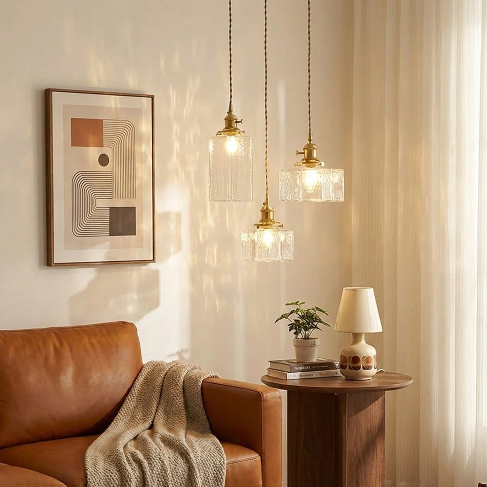 Brass Glass Pendant Light Adjustable Ceiling Lamp