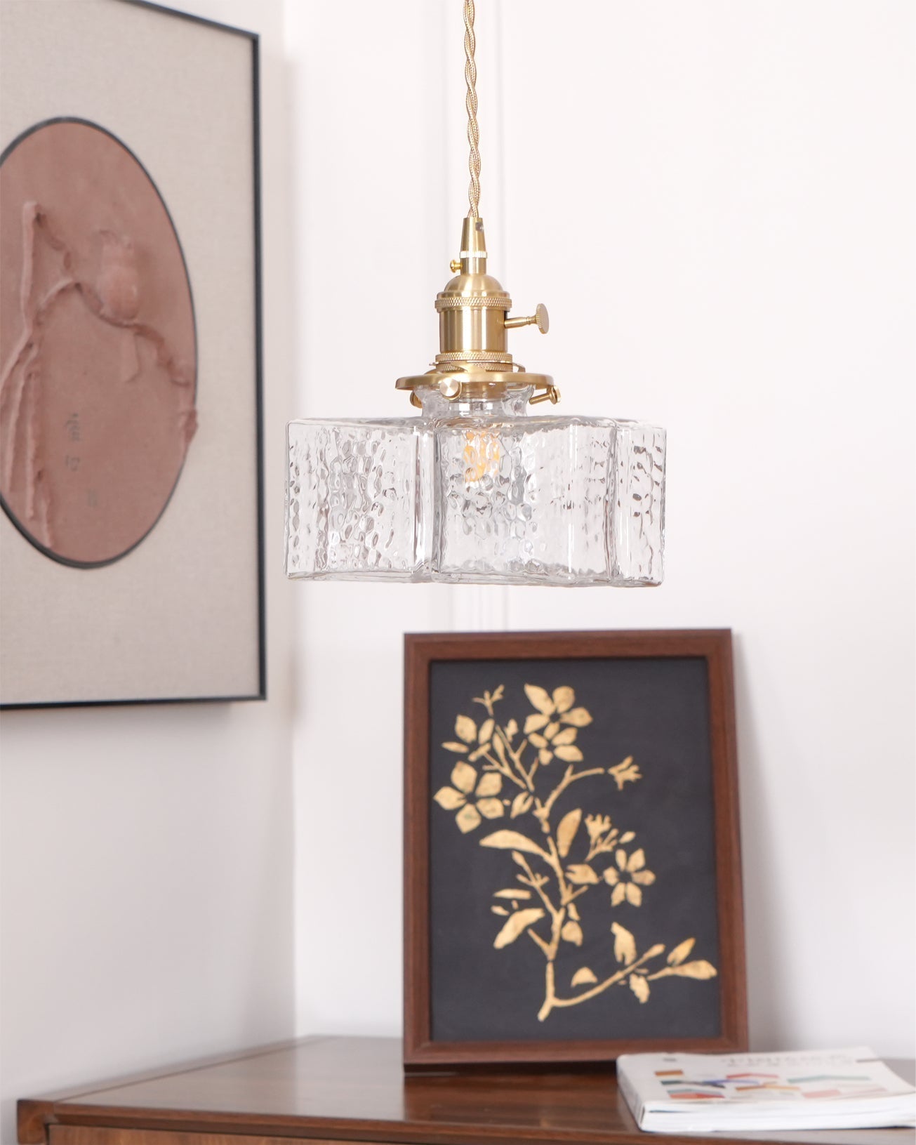 Brass Glass Pendant Light Adjustable Ceiling Lamp