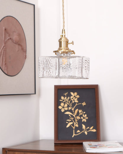 Brass Glass Pendant Light Adjustable Ceiling Lamp