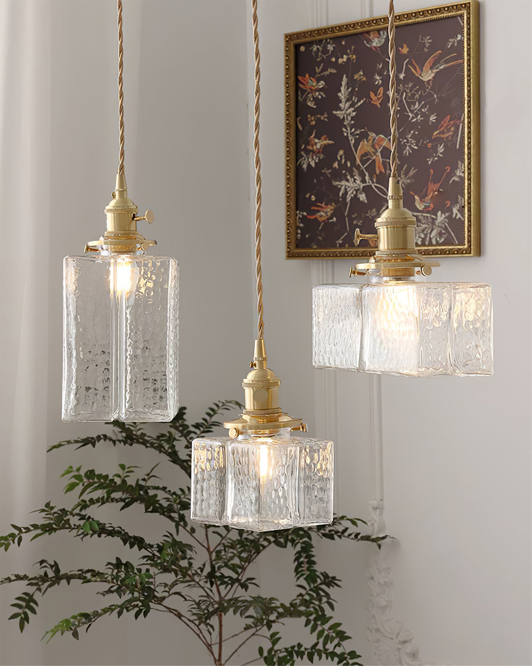 Brass Glass Pendant Light Adjustable Ceiling Lamp