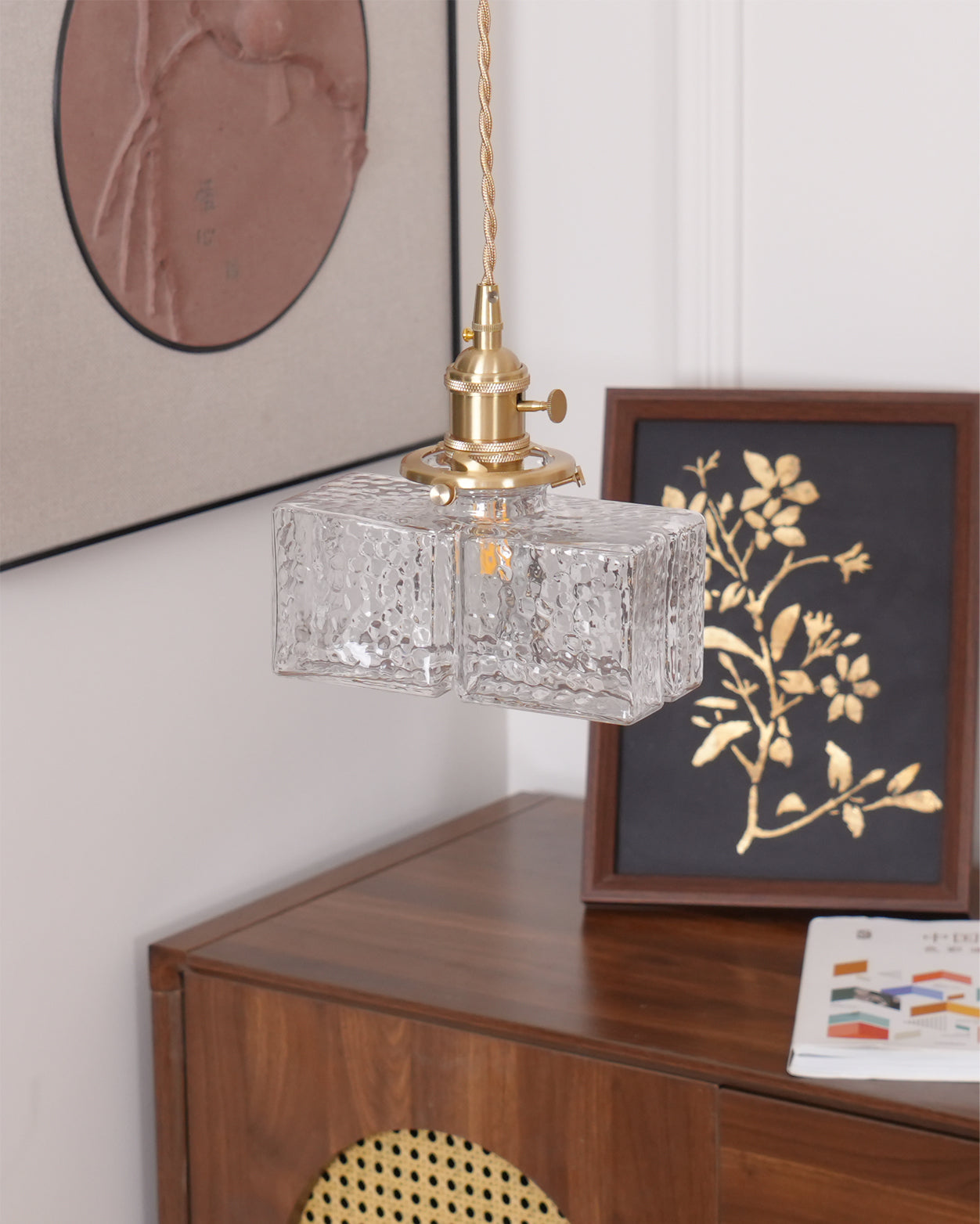 Brass Glass Pendant Light Adjustable Ceiling Lamp