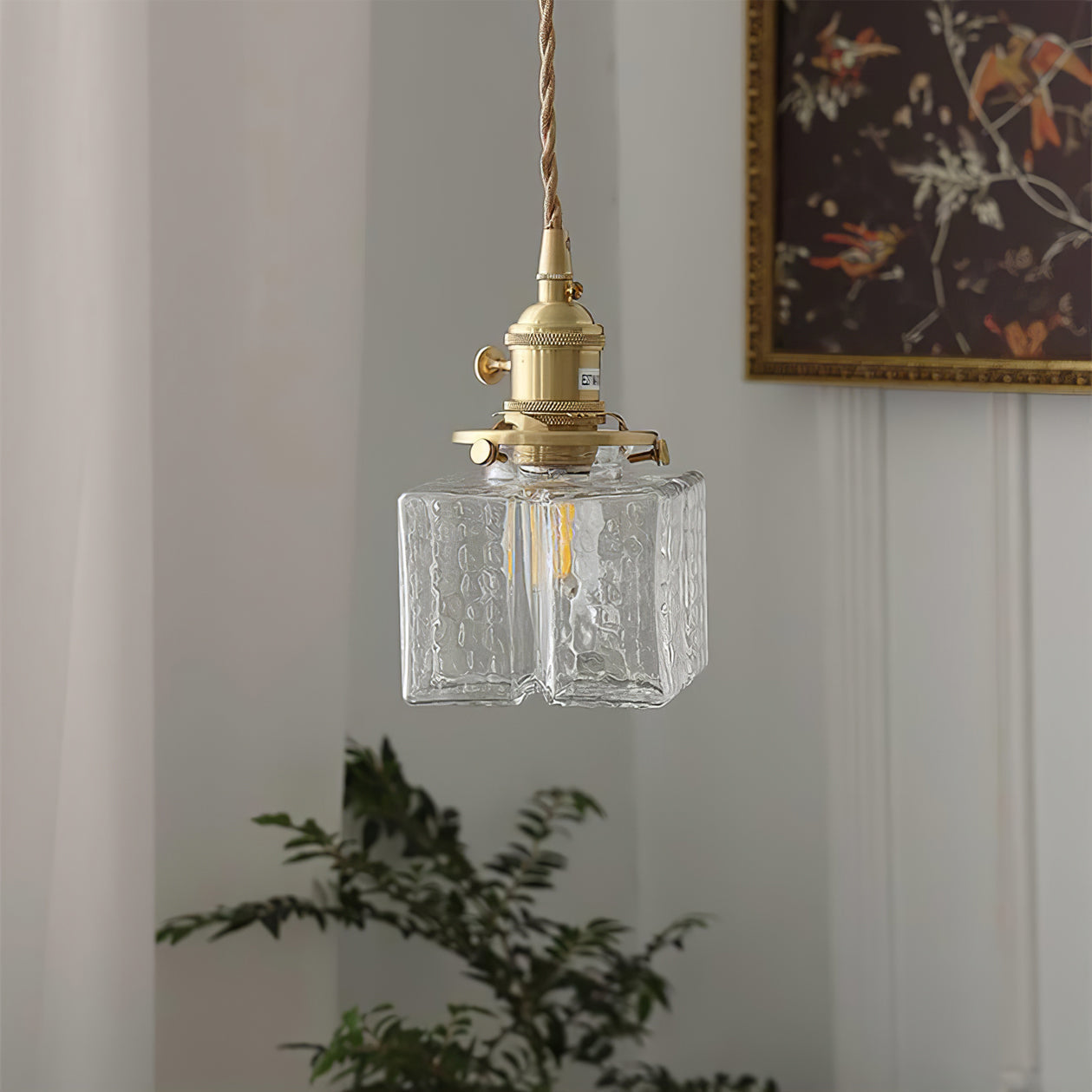 Brass Glass Pendant Light Adjustable Ceiling Lamp