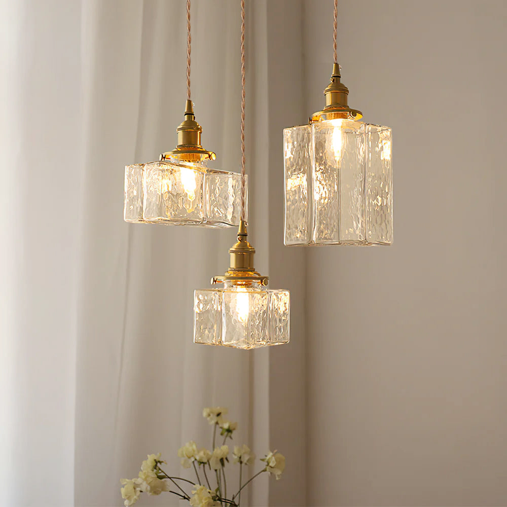 Brass Glass Pendant Light Adjustable Ceiling Lamp