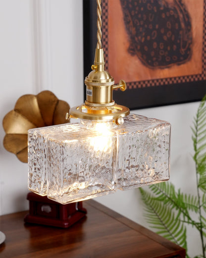 Brass Glass Pendant Light Adjustable Ceiling Lamp
