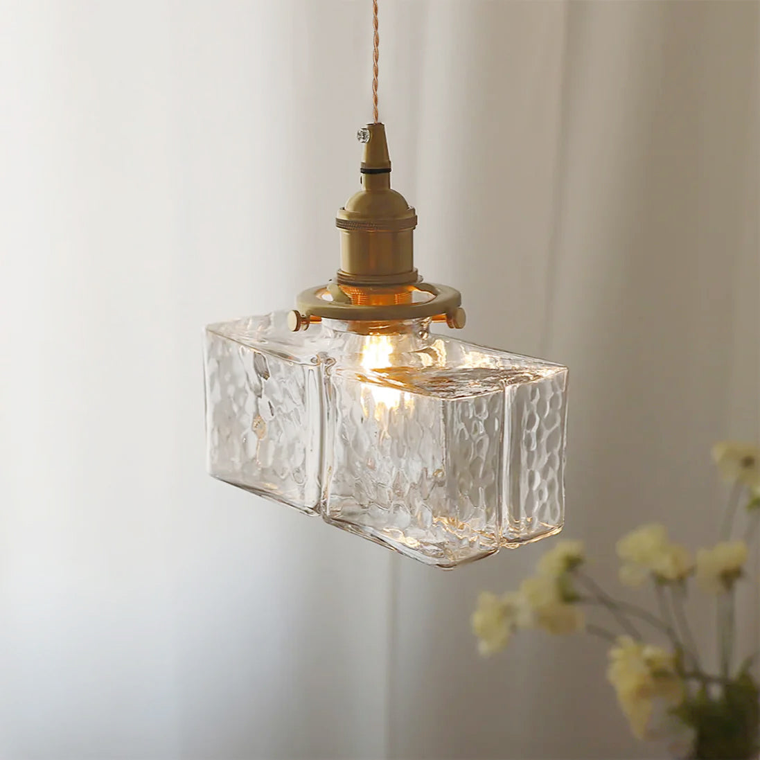 Brass Glass Pendant Light Adjustable Ceiling Lamp