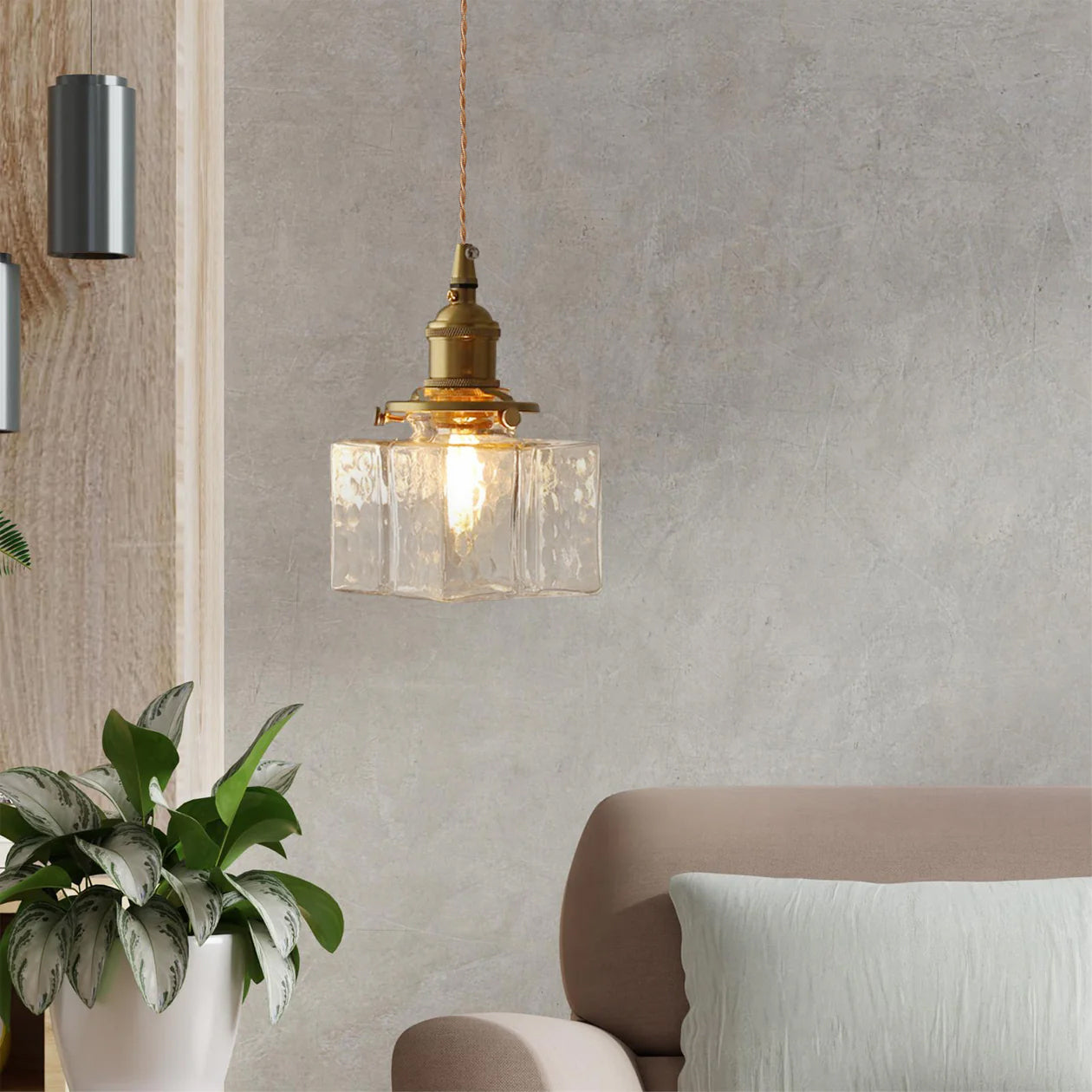 Brass Glass Pendant Light Adjustable Ceiling Lamp