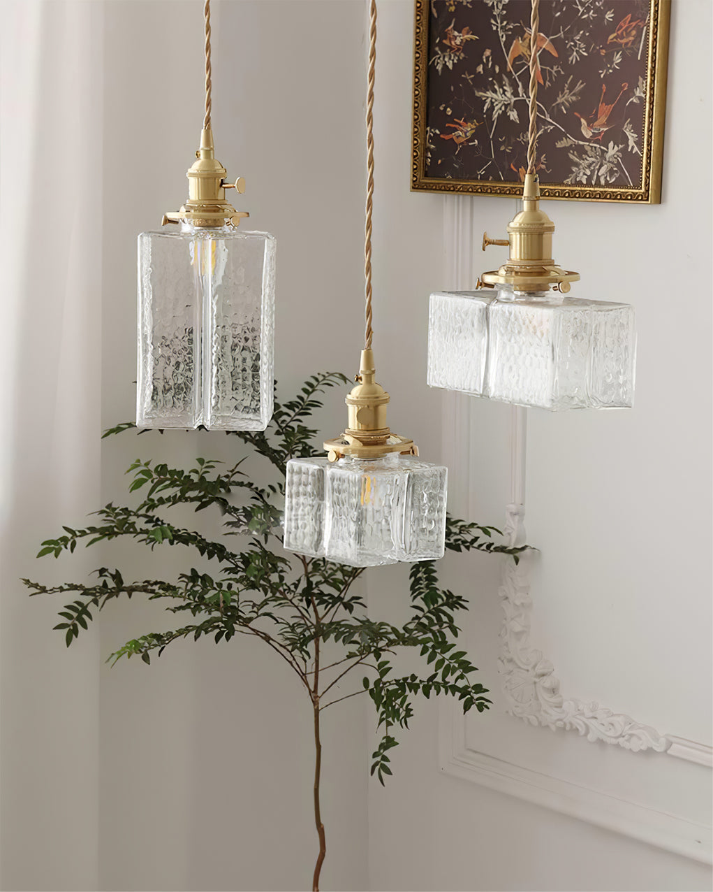 Brass Glass Pendant Light Adjustable Ceiling Lamp