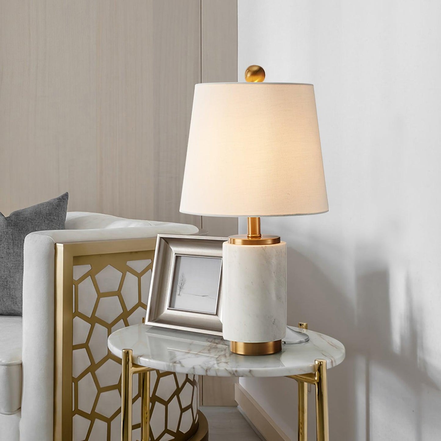 Elegant White Marble Table Light - Cofik