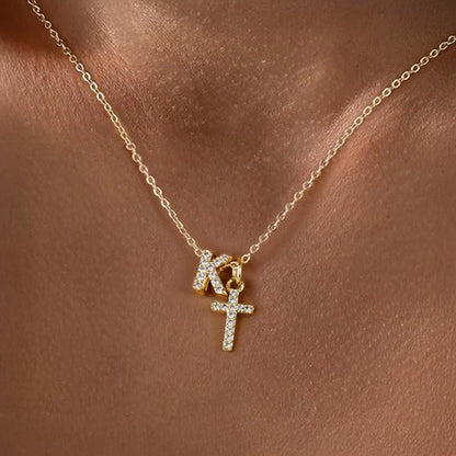 Delicate Initial Cross Pendant Necklace