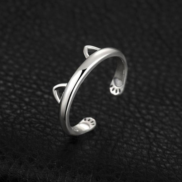 Cute Cat Paw Sterling Silver Ring