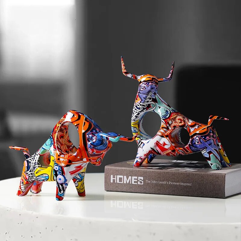 Vibrant Decorative Bull Figurine