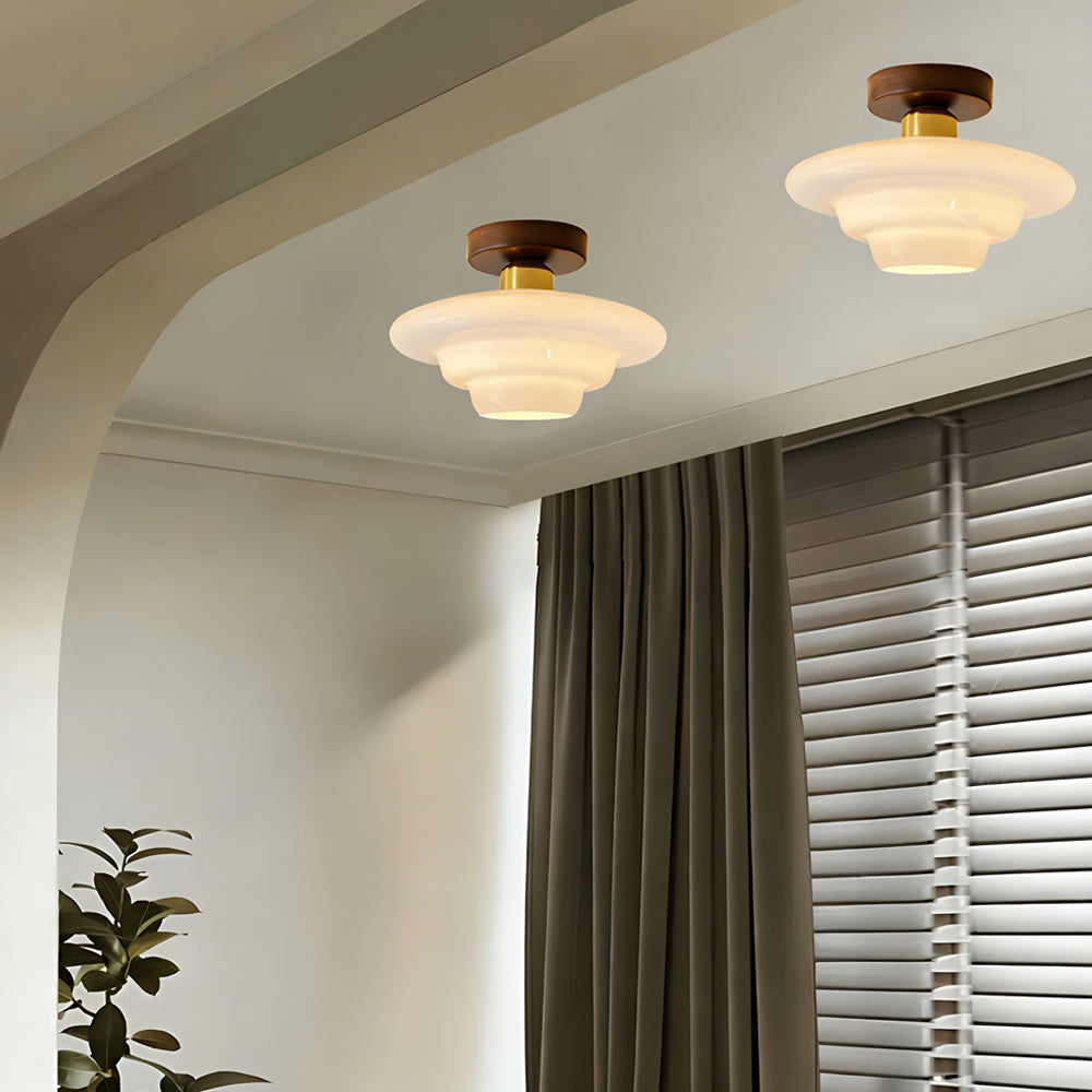 Traditional Wood Glass Pendant Light Fixture