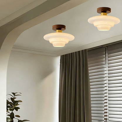 Traditional Wood Glass Pendant Light Fixture