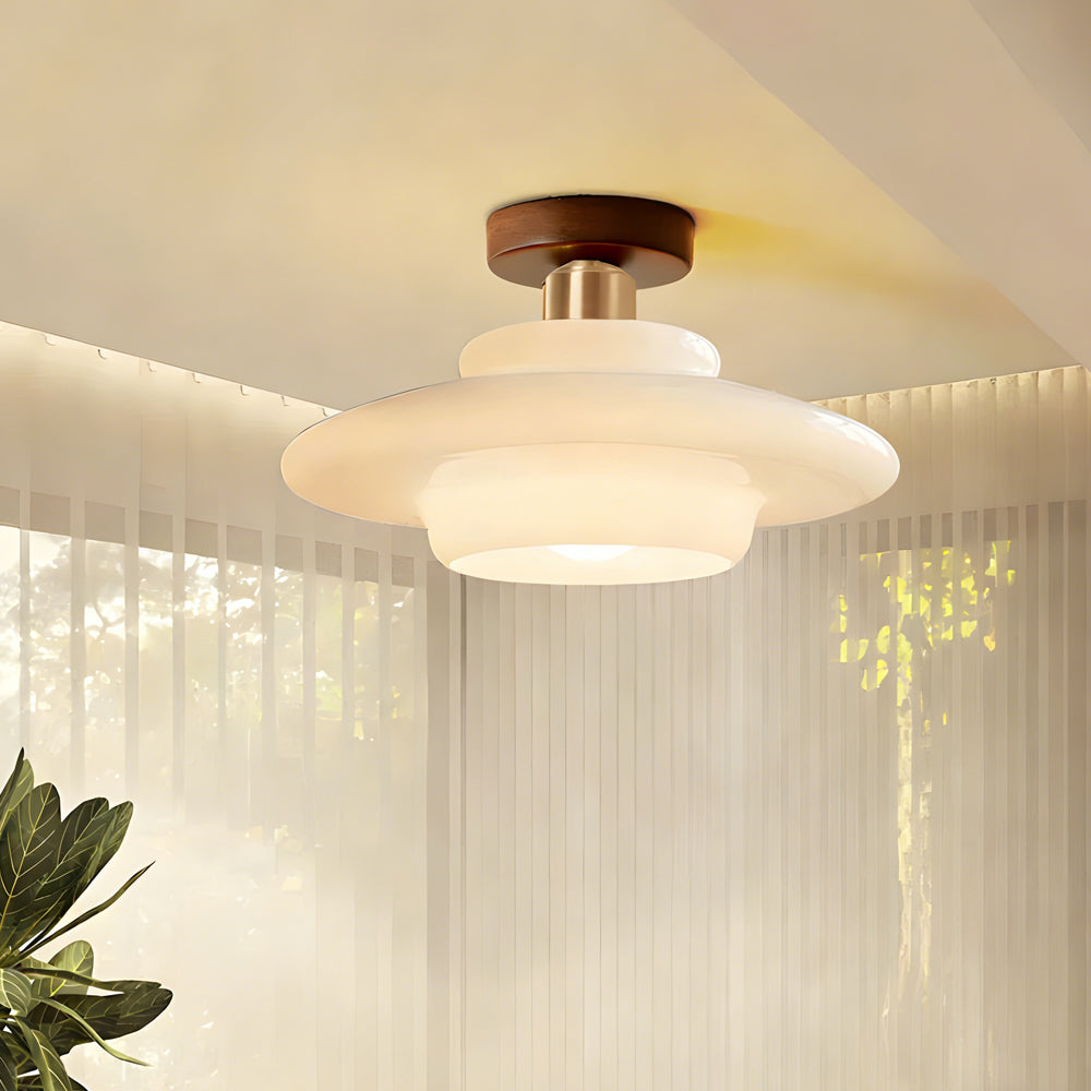Traditional Wood Glass Pendant Light Fixture