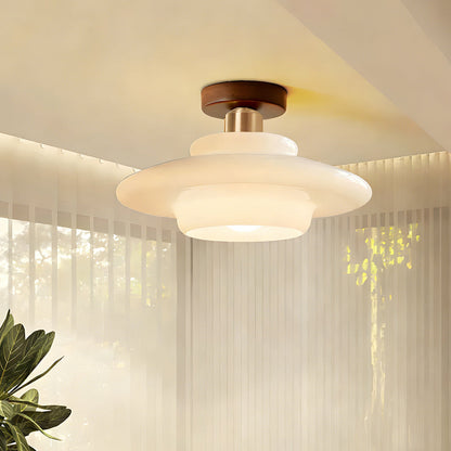 Traditional Wood Glass Pendant Light Fixture