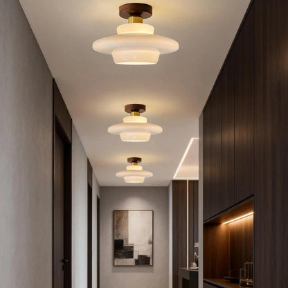 Traditional Wood Glass Pendant Light Fixture
