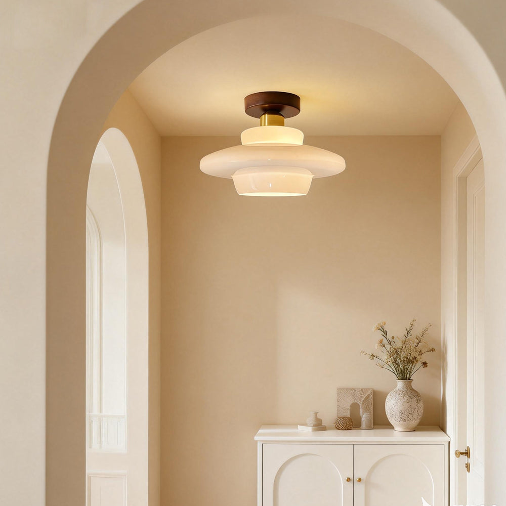 Traditional Wood Glass Pendant Light Fixture