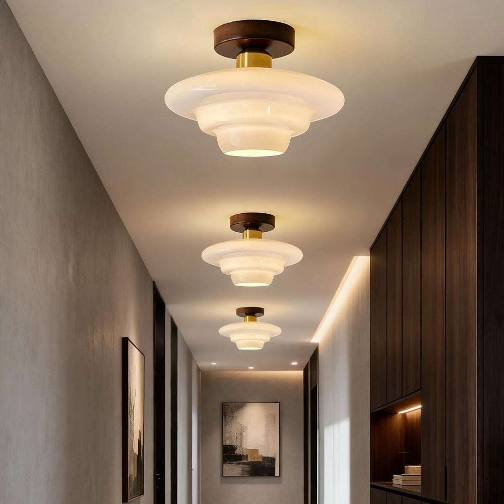 Traditional Wood Glass Pendant Light Fixture