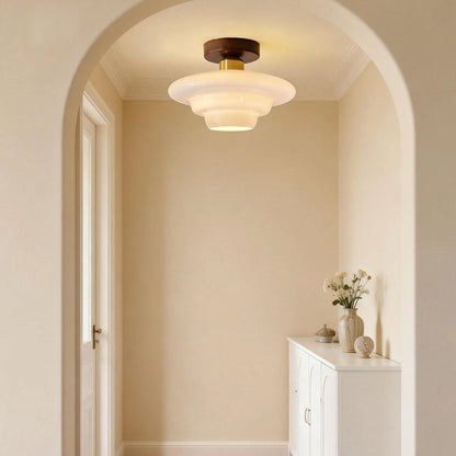 Traditional Wood Glass Pendant Light Fixture