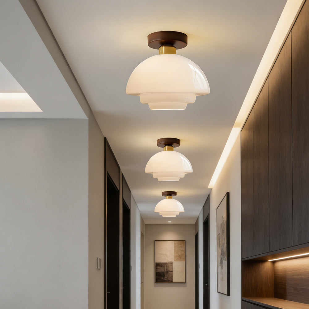 Traditional Wood Glass Pendant Light Fixture