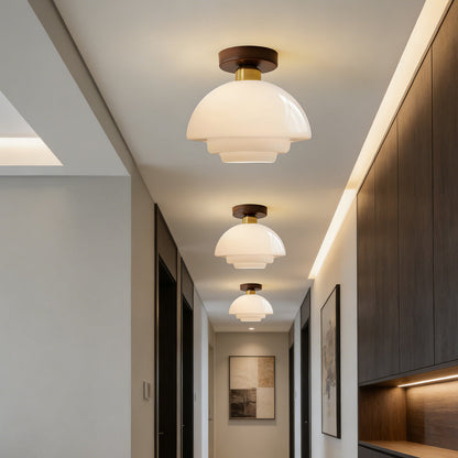 Traditional Wood Glass Pendant Light Fixture