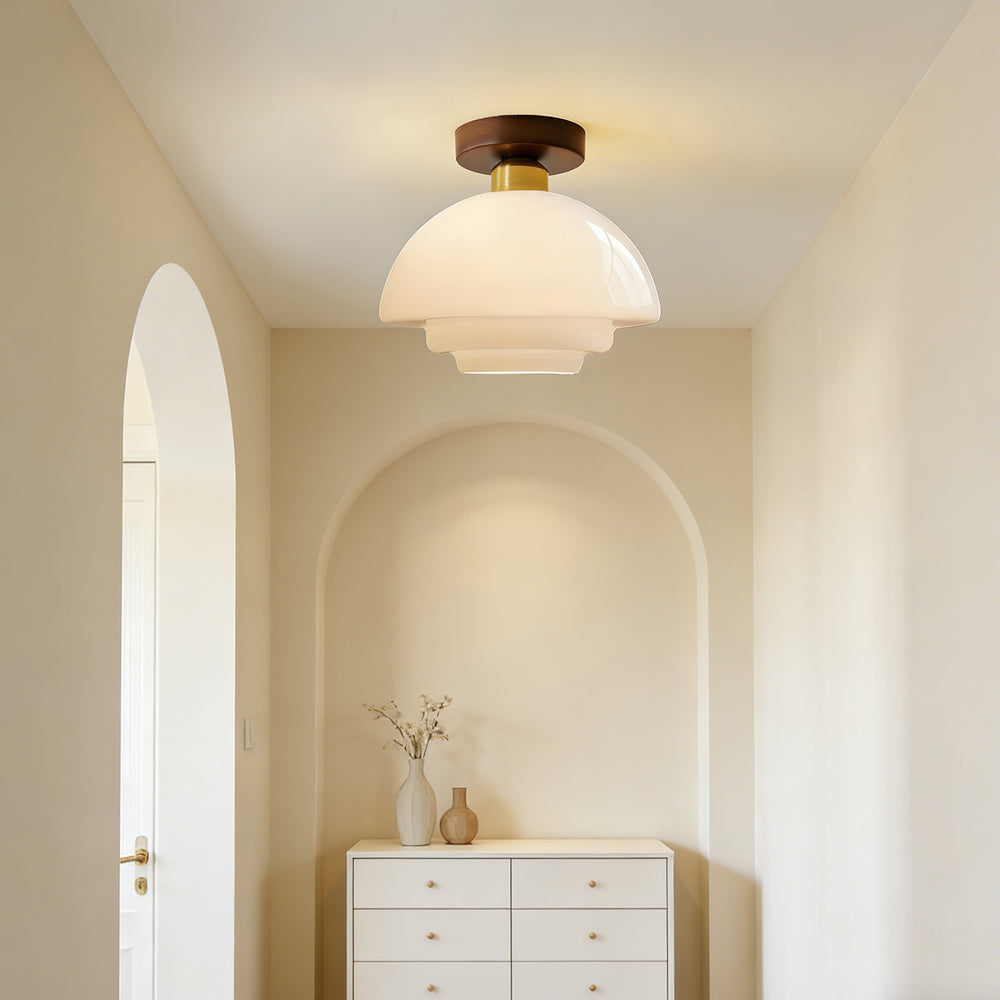 Traditional Wood Glass Pendant Light Fixture