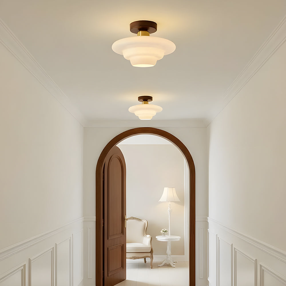 Traditional Wood Glass Pendant Light Fixture