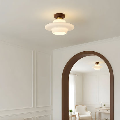Traditional Wood Glass Pendant Light Fixture