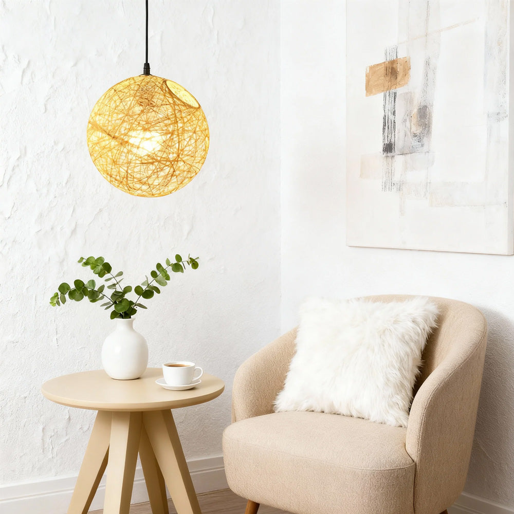 Rustic Woven Hanging Pendant Light Fixture
