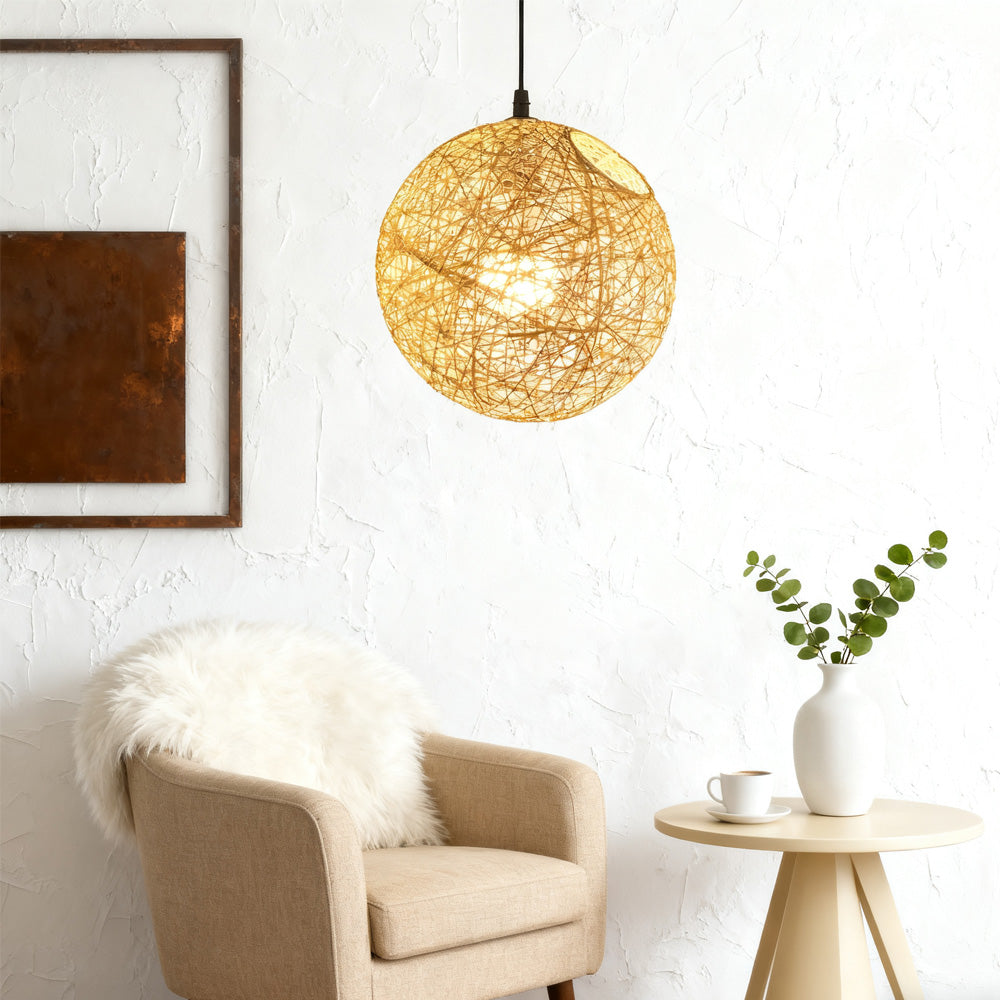 Rustic Woven Hanging Pendant Light Fixture