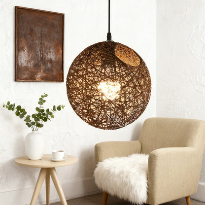 Rustic Woven Hanging Pendant Light Fixture