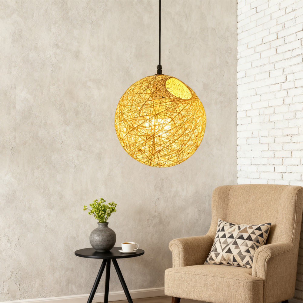 Rustic Woven Hanging Pendant Light Fixture